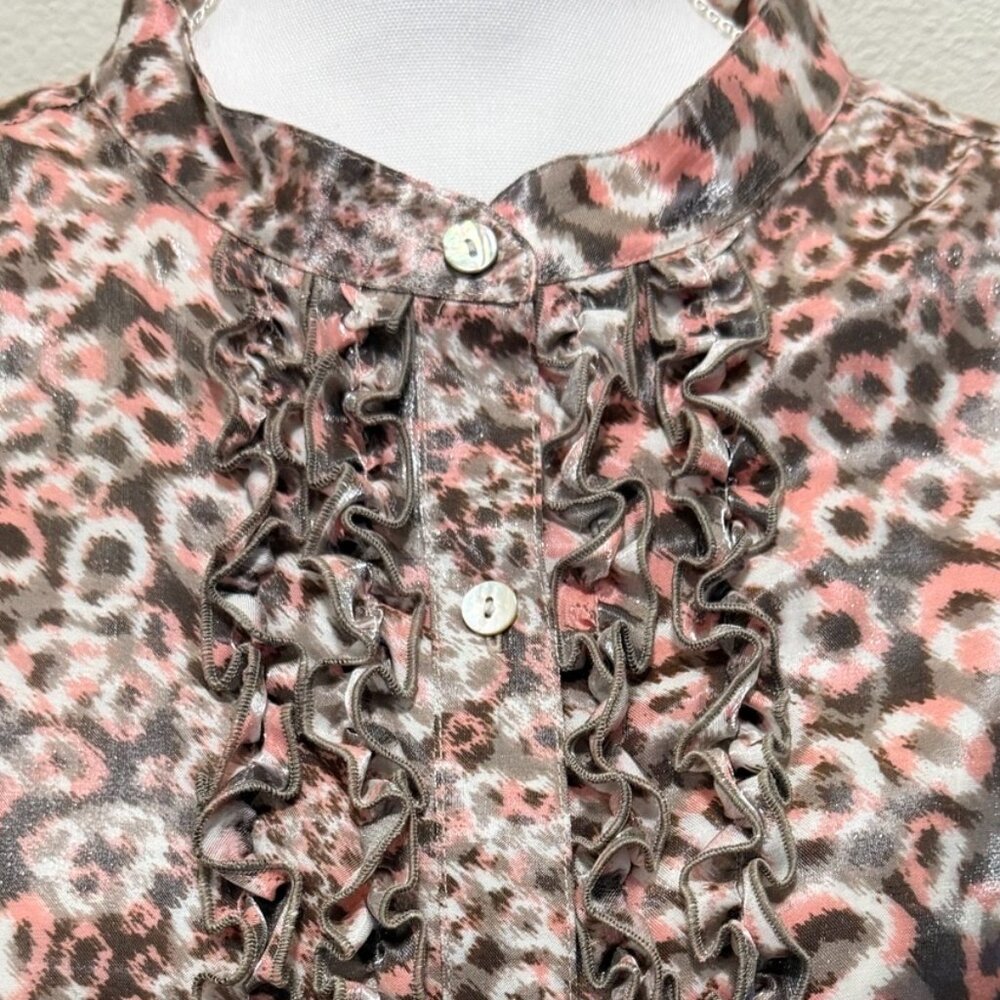 Ruby Rd Pink Leopard Luster Print, Ruffles, Long … - image 3